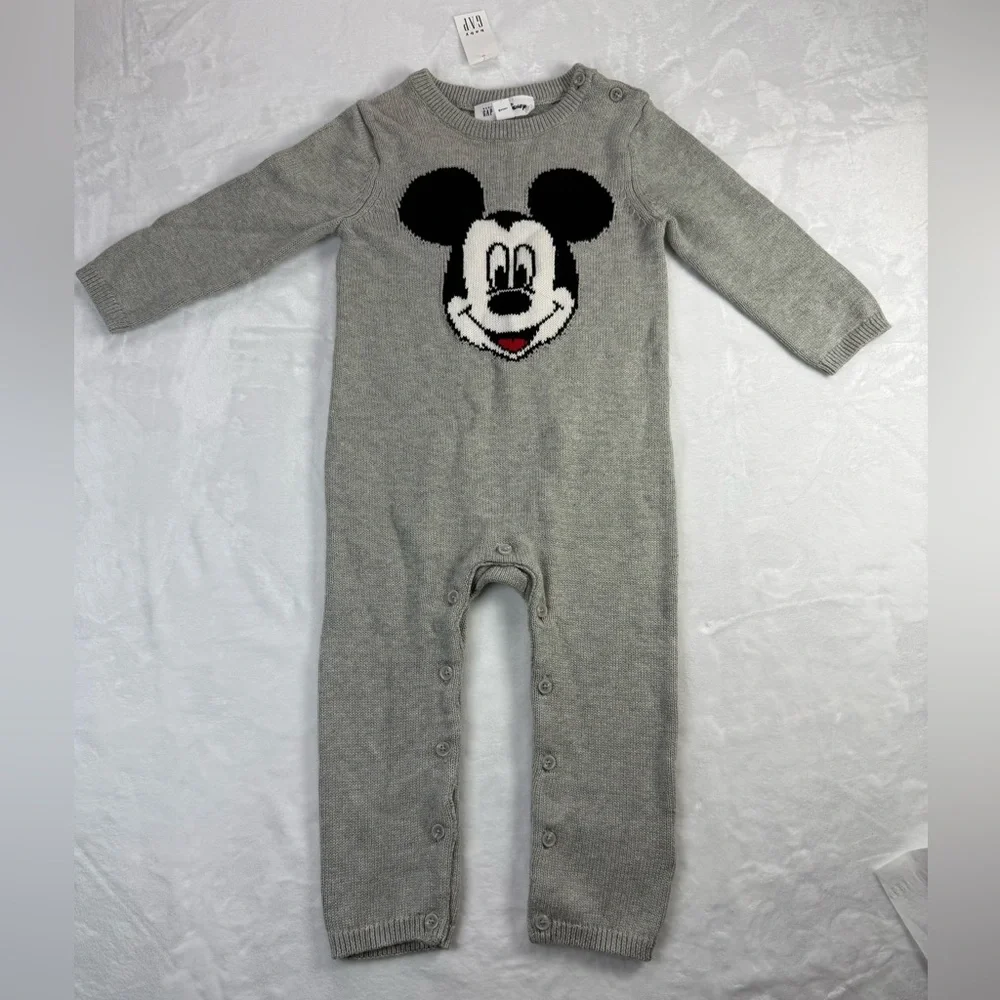 New GAP Disney Mickey Mouse Gray‎ Sweater Romper - 18-24m - Disneyland